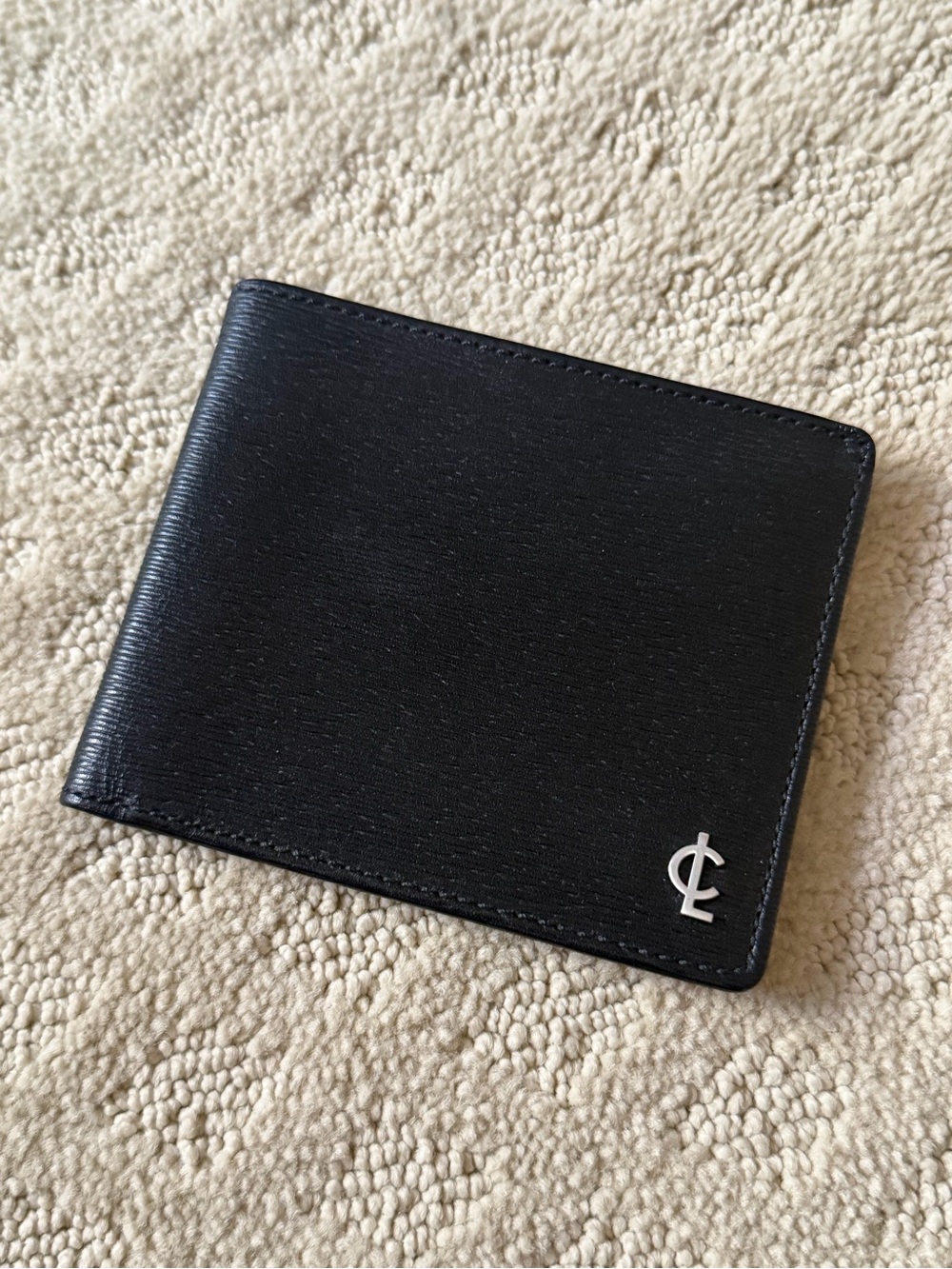 Coach Black Leather Bi-Fold Wallet with Silver Logo Accent